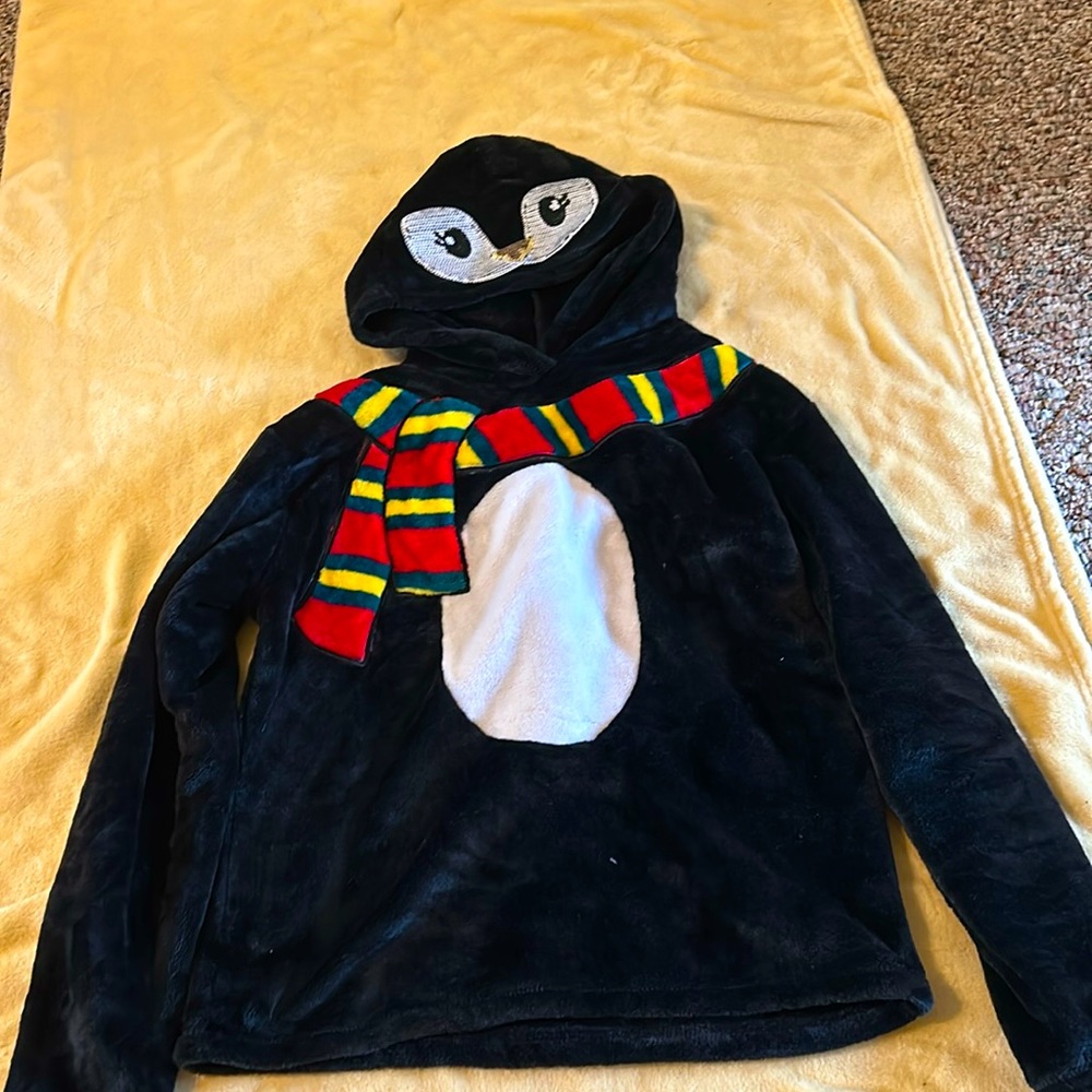 Fuzzy penguin sweater with hood